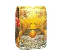 Lipstick Case,Leather Lip Gloss Lipstick Organizer with Mirror,Mini Lipstick Holder Bag,Double Dragon