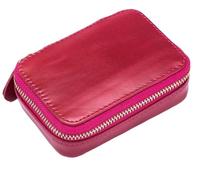 Lipstick Case with Mirror for Purse Genuine Leather Mini Cosmetic Bag Cute Holder Cosmetic Storage Bag for Women Black One Size(Rose Red)