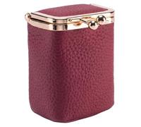 Lipstick Case with Mirror Retro Kiss Lock Bag - Premium Top Layer Cowhide Makeup Organizer Ideal for On-the-go Wine Red