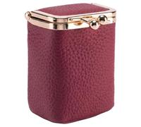 Lipstick Case with Mirror Retro Kiss Lock Bag Top Layer Cowhide Makeup Organizer for On the go Wine Red
