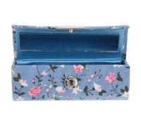 Lipstick for Mirror Embroidered Retro Flower with Case Purse | Cloth Plastic Glass Box, Blue Finish, Portable Storage, Protects Lipstick, Elegant Design for Women