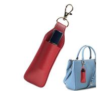 Lipstick Holder Keychain - Touch Ring Pouch Lip Gloss Pouch Case PU Leather Storage Case | Small Lip Cream Leather Pouch, Balm Holder, Red, Se référer au descriptif