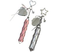 Lipstick Holder Stainless, Chic Lip Gloss Holder with Mirror 2-in-1 Lipstick Holders for Purse Small Bling Crystal Lipsticks Storage Bag Key Chain(Hearts+Starts)