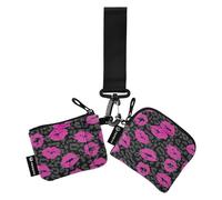 Lipstick Kiss Repetition Wallpaper for Women Double Wallets Business Card Holder Minimalist Wallet Wallet Keychain with Keychain for Work Travel 2 Pcs, multi-coloured, 4.13"(L) x 3.5"(W), Travel