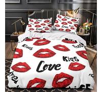 Lipstick Kisses Quilt Cover 3D Design Printed Hotel Quality 3-Piece Bedding Set Zipper Romantic Design Comforter Cover Super Soft All Season for Teens Adults Women Kids Girls Boys King（220x240cm）