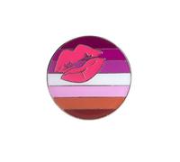 Lipstick Lesbian Rainbow LGBT Pride Flag Metal Enamel Pin Badge - Round Lapel Brooch 2.5 cm - Feminine Lesbian Identity and LGBTQIA+ Symbol