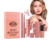 Lipstick lip-Liner Kit - lip-Color Combo, 3X Long-Lasting Velvet Texture, Smooth Waterproof Pigment Formula, Natural Matte Finish | Professional Makeup Set for Women, Look, Gift Collectio