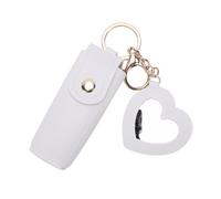 Lipstick Organizer Keychain with Mirror, Made of PU Leather, a Portable Travel Organizer for Women (White)