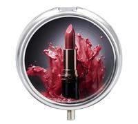 Lipstick Pill Box Cute Round Pill Case Portable Medicine Tablet Vitamin Holder Organizer for Purse Pocket