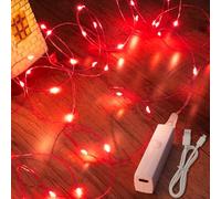 Lipstick Rechargeable Fairy Lights, Twinkle Lights Battery Operated, Mini Indoor LED String Lights with Timer for Vine, Bedroom, Christmas, Parties, Wedding, Centerpiece, Decoration (5M/16FT Red)