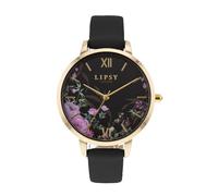 Lipsy Black Strap Gold Case A Floral Dial Watch LP947 - Stainless Steel / Mineral Glass
