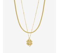 Lipsy Gold & Crystal Clover Double Row Pendant Necklace