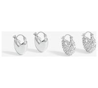 Lipsy Silver Crystal Puffed Heart Huggie Hoop Earrings Set