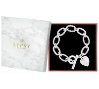 Lipsy Silver Plated Textured Heart Charm T-Bar Bracelet