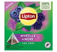 Lipton, Green Tea Flavoured Green Tea Cold or Hot Infusion Blueberry & Mure Flavour Wellbeing 100% Natural Ingredients 20 Pyramid Bags