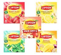 Lipton Herbal Tea, Pick Any 4 Flavours | Berry Bliss, Peach Paradise, Lemon Ginger, Smooth Mint, Mango Passion | Pyramid Tea Bags | Fruit & Herbal Infusion Variety Pack | 4 x 36g | 20 Bags Each Packet