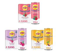 Lipton Kombucha Fruity Flavours Bundle - Strawberry & Mint, Raspberry, and Mango & Passion Fruit - 12 x 250ml (3 Packs of 4)