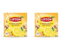 Lipton Lemon Ginger Refresh Fruit Infusion Herbal Tea Bags, 20 Plant-Based Pyramid Bags, Caffeine-Free, Natural Flavours. (Pack of 2)