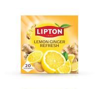 Lipton Lemon Ginger Refresh Fruit Infusion Herbal Tea Bags, 20 Plant-Based Pyramid Bags, Caffeine-Free, Natural Flavours.