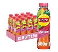 Lipton Raspberry Bottled Ice Tea 500ml (Pack of 12), low calorie soft drink, 100% black tea extract