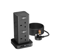 LIPWEL Extension Lead 8 Way Outlets 3250W Overload Protection, USB Slots Surge Protected,3m Extension Cord Multi Plug Power Strip,2 USB-A 2 USB-C Ports GaN 30W Fast Charging for Office Home Black