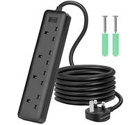 LIPWEL Extension Lead Plug Extension Cord Black Power Strip 4 Way Socket Multi Plug 1m 2m Extension Electric Cable Multi Socket Plug Adapter PC Accessories with Indicator for Multiple Devices