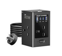 LIPWEL Extension Lead with USB Slots Surge Protected, 4 Way 13A 3250W Overload Protection Switch 5FT Extension Cord Multi Plug Socket 30W GaN Fast Charging (2 USB-A & 2 USB-C) for Office Home