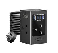 LIPWEL Extension Lead with USB Slots Surge Protected, 4 Way Outlets 3250W Overload Protection, 5m Extension Cord Multi Plug Power Strip,2 USB-A 2 USB-C Ports GaN 30W Fast Charging for Office Home