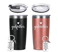 LiqCool Godparents Proposal Gift, Godmother & Godfather Insulated Tumbler Set with Keychain, Godparents Gift from Godchild, God Parents Presents for Mother's Day Baptism, 20oz Black & Rose Gold