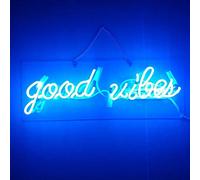 LiQi ™ Good Vibes Real Glass Handmade Neon Wall Signs for Room Decor Home Bedroom Girls Pub Hotel Beach Cocktail Recreational Game Room (19" x 6"，Blue)