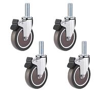 LIQONWAG 4" Swiveler Wheels,100Mm Rubbered Trolley Wheels,M10X25Mm Threaded Stem Mount Dust Cover Heavy Dutyers Replacement for Shopping Cartsniture,Dolly,Workbench,4 Pcs/Brake