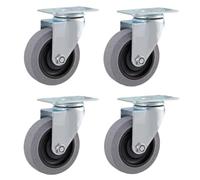 LIQONWAG Castor Wheels Universal Heavy Duty Rubberers Industrial Plate Static Trolley Wheel 4 Piece Setniture Wheels/Grey/5Inch
