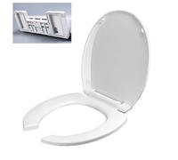 LIQONWAG Commercial Open Front Toilet Seat with Cover, Plastic, Round Toilet Seat Soft Close, Quick Release, White 35.5 * 40Cm/Round