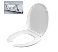 LIQONWAG Commercial Open Front Toilet Seat with Cover, Pp Toilet Seat Quick Release, Soft Close, Round, White, 35.5 * 40Cm