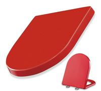 LIQONWAG Elongated Toilet Seat D Shaped with Non-Slip Seat Bumpers, Soft Close Toilet Seat with 360° Adjustable Hinge, Quick Release Hinges, Easy to Install and Clean, Pp/Red