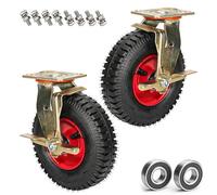 LIQONWAG Fixed Heavy Duty Industrialer Swiveler Wheel, Pneumaticer Wheel, Air Filled, Shock Absorption, Commercial/Industrial Application Dining Carser/Brakes/200Mm/8In