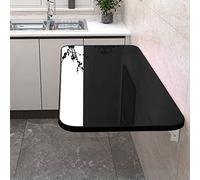 LIQONWAG Folding Table Wall-Mounted Drop Leaf Table,Folding Wall Desk, Wall Mounted Folding Table for Laundry Room, Floating Wall Desk Workbench, for Laundry,Small Space Wall Desk Fold down/Black/70*3