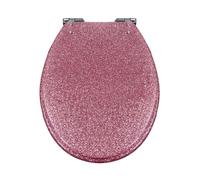 LIQONWAG Glitter Toilet Seat, 36 * 42Cm Resin Toilet Seats Round, Thicken Toilet Lid Slow Close, Quick Release, Easy to Clean & Install/Pink