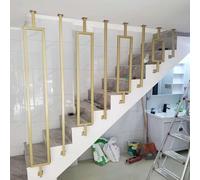 LIQONWAG Gold Industrial Pipe Stair Il - L-Shaped Wrought Iron Square Tube Guardrail for Indoor/Outdoor - Non-Slip Staircase Banister for Loft & Corridor/Single Bar Il/3.6Ft/110Cm