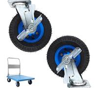 LIQONWAG Heavy Duty Pneumatic Rubberer Wheel 2 Pieces, 8-Inch 10-Inch Fixed Pneumaticer Wheel Moving Silent Shock Absorption, Double Ball Beaindustrial Swiveler/Brake/Ø200Mm/8In