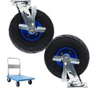 LIQONWAG Heavy Duty Pneumatic Rubberer Wheel 2 Pieces, 8-Inch 10-Inch Fixed Pneumaticer Wheel Moving Silent Shock Absorption, Double Ball Beaindustrial Swiveler/Brake/Ø250Mm/10In