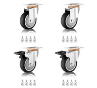 LIQONWAG Heavy Duty Replacement Plateers - Pack of 4, 3 Dual Locking Thermoplastic Rubber Swiveler Wheels, for Trolley Carts Andniture /Swivel+Brake/75Mm/3In