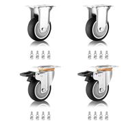 LIQONWAG Heavy Duty Replacement Plateers - Pack of 4, 3 Dual Locking Thermoplastic Rubber Swiveler Wheels, for Trolley Carts Andniture /Fixed+Brake/75Mm/3In