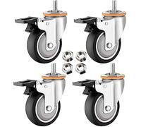 LIQONWAG M10 M12 Threaded Stem Swiveler Wheels 4 Pack, 2.5" 3" 4" 5" Heavy Duty TPR Rubberer Wheel with Dual Locking Brakes, Replacementers Forniture Trolley/Brake/100Mm-B