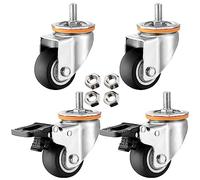 LIQONWAG M10 M12 Threaded Stem Swiveler Wheels 4 Pack, 2.5" 3" 4" 5" Heavy Duty TPR Rubberer Wheel with Dual Locking Brakes, Replacementers Forniture Trolley/Swivel+Brake/6.3Cm-A