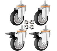 LIQONWAG M10 M12 Threaded Stem Swiveler Wheels 4 Pack, 2.5" 3" 4" 5" Heavy Duty TPR Rubberer Wheel with Dual Locking Brakes, Replacementers Forniture Trolley/Swivel+Brake/125Mm-B