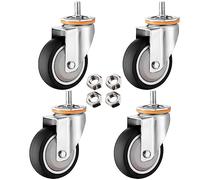 LIQONWAG M10 M12 Threaded Stem Swiveler Wheels 4 Pack, 2.5" 3" 4" 5" Heavy Duty TPR Rubberer Wheel with Dual Locking Brakes, Replacementers Forniture Trolley/Swivel/125Mm-B
