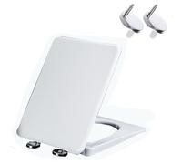 LIQONWAG Rectangle Toilet Seat with Cover, White, Pp, Slow Close Toilet Seat, Quick-Release for Easy Cleaning, Square Toilet Lid, 360° Adjustable Stainless Steel Hinge, 35.5X45Cm