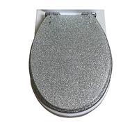 LIQONWAG Resin Toilet Seat Elongated Soft Close Toilet Seat Quick Release, Easy Clean Toilet Seat Heavy Duty Toilet Seats with Glitter Cover Loo Seats, 36 * 42Cm/Sier