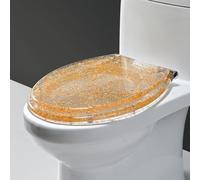 LIQONWAG Resin Toilet Seat Elongated Soft Close Toilet Seat Quick Release, Easy Clean Toilet Seat Heavy Duty Toilet Seats with Glitter Cover Loo Seats, 36 * 42Cm/Yellow